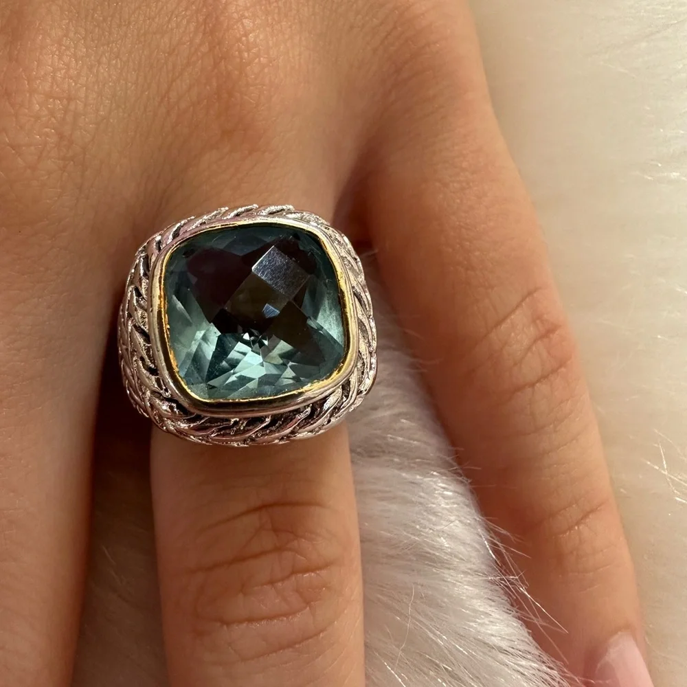 18k GF Blue agua marine Gemstone Ring